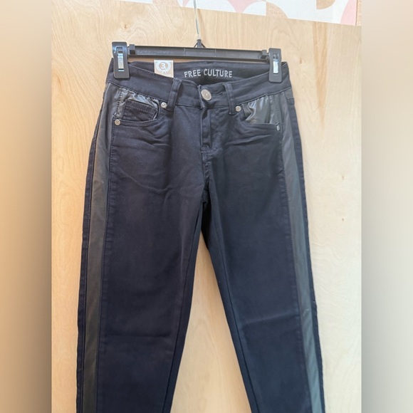 Free Culture Black Skinny Jeans with Faux Leather Inserts. - Picture 3 of 13